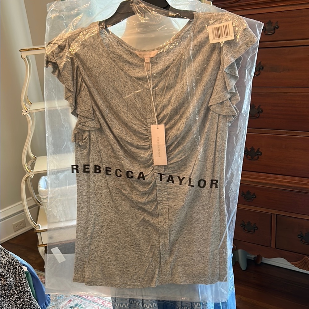 Rebecca Taylor Gray Ruffle Sleeve Top